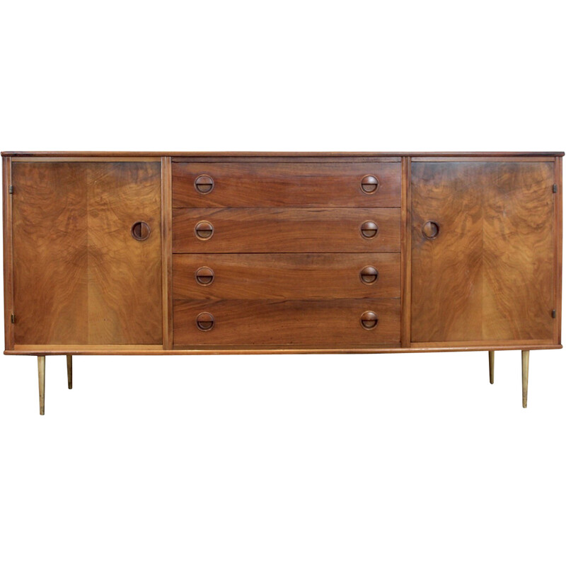 Vintage walnut and brass sideboard by William Watting for Fristho, Denmark 1955