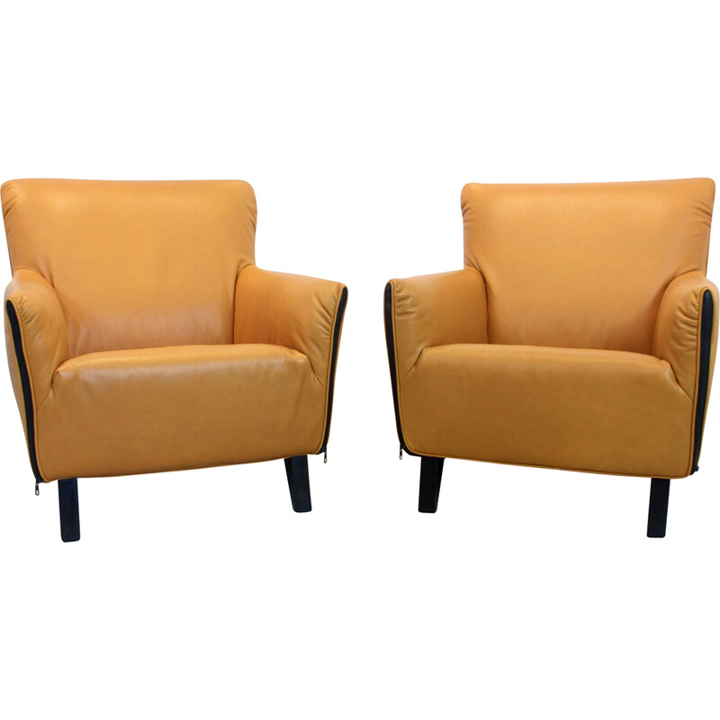 Paire de fauteuils lounge vintage F330 en cuir par Gerard van den Berg pour Artifort