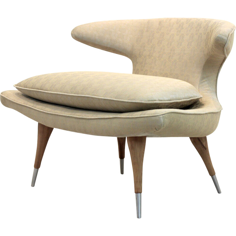 Vintage "Horn" armchair in gold and walnut fabric by Karpen of California, 1950s