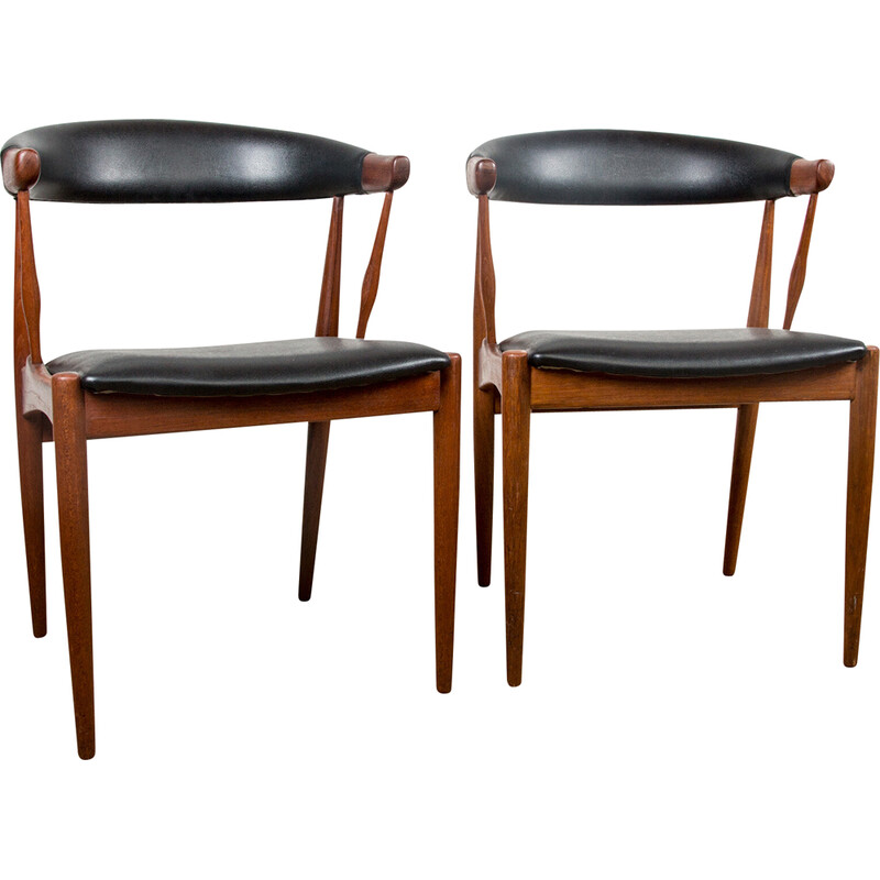 Vintage Deense teak en skai stoelen van Johannes Andersen voor Broderna, 1960