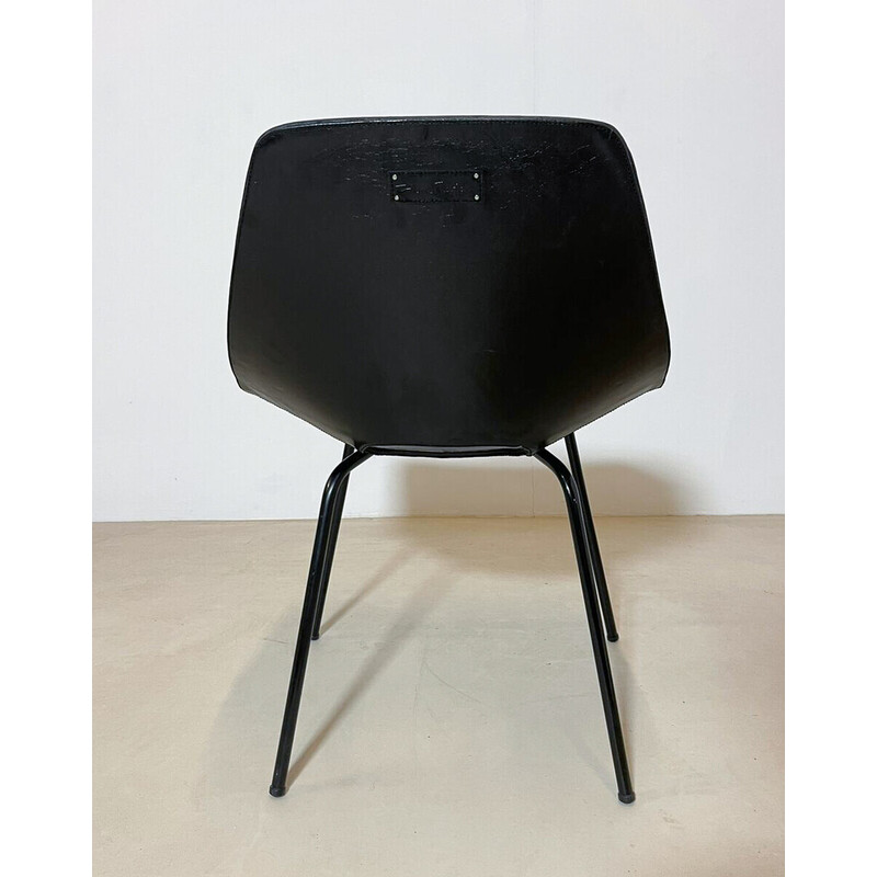 Cadeira Vintage Tonneau preta de Pierre Guariche, 1950s