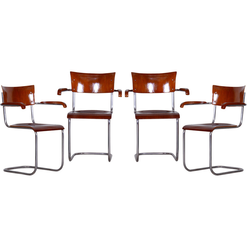 Set van 4 vintage Bauhaus beukenhout en multiplex fauteuils van Mart Stam, Duitsland jaren 1930