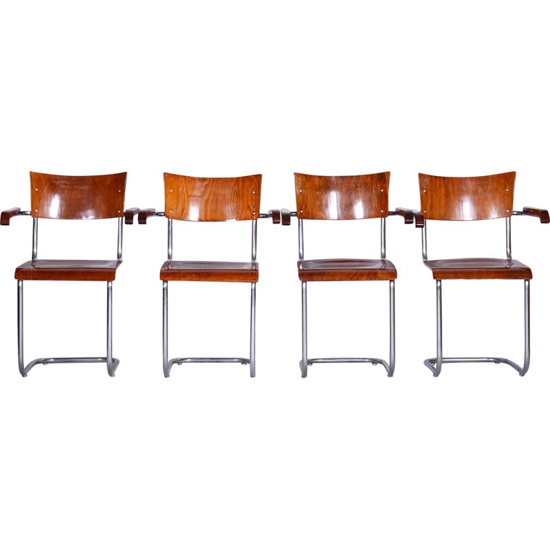 Ensemble de 4 fauteuils vintage en hêtre par Mart Stam pour Robert Slezak, 1930