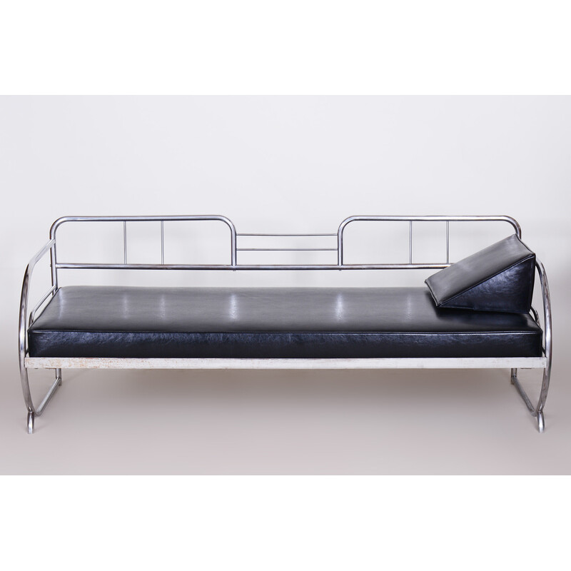 Vintage Bauhaus sofa in black leather and tubular chrome by Robert Slezák, Czechoslovakia 1930