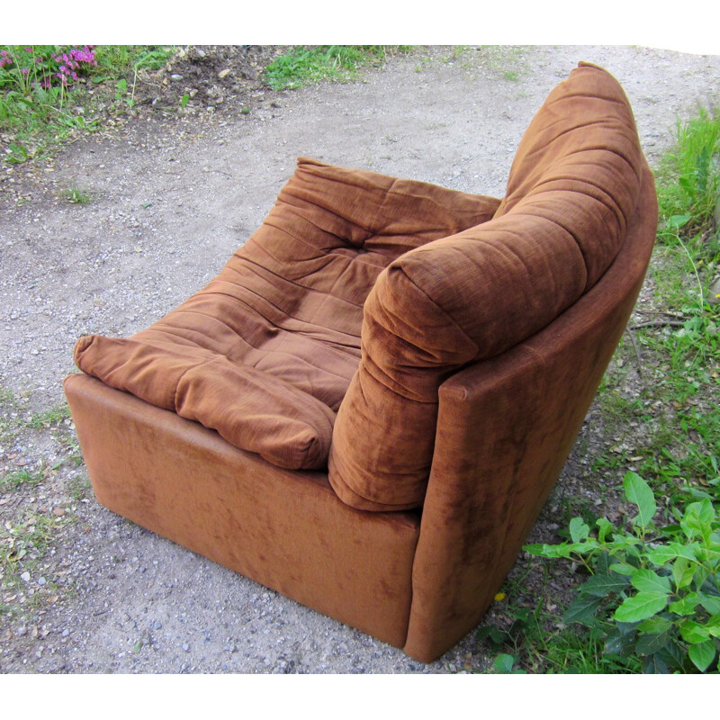 Set of Ligne Roset sofa and armchair in brown velvet - 1970s