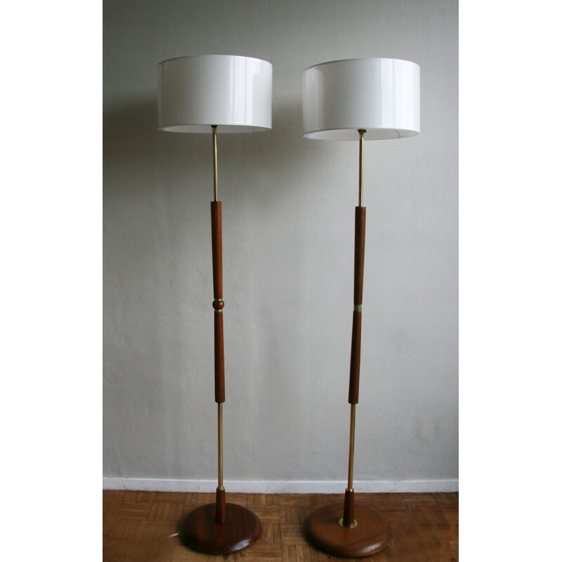 Floor lamp in teak and brass - 1960s