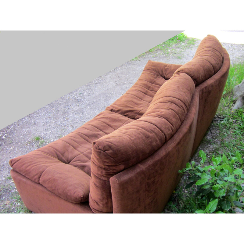 Set of Ligne Roset sofa and armchair in brown velvet - 1970s