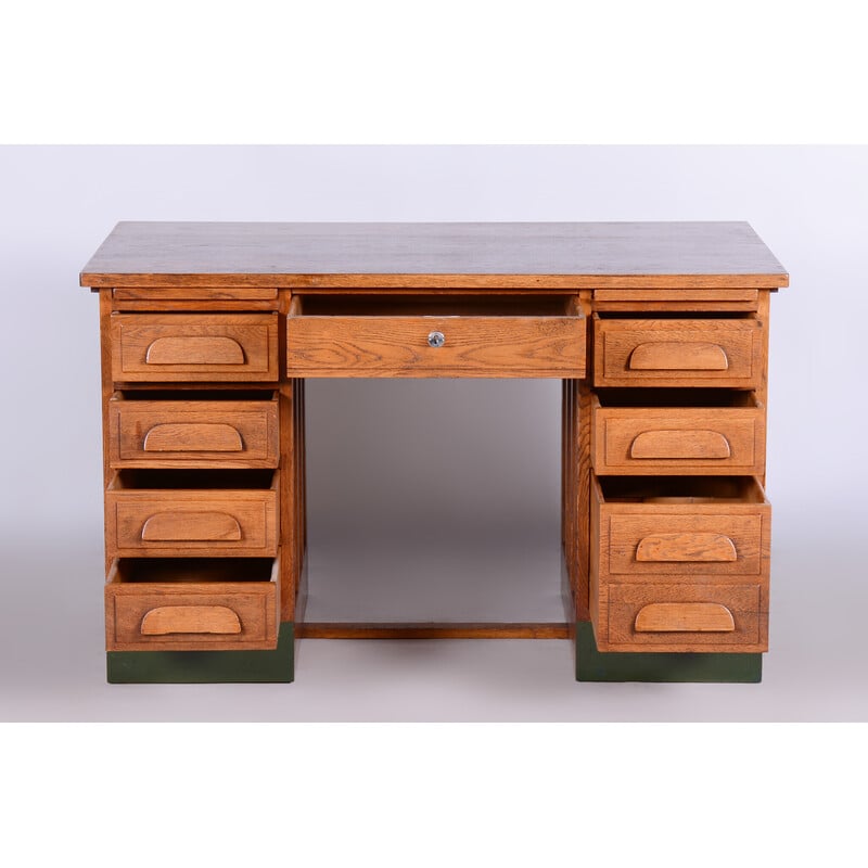 Bureau Art Déco vintage en chêne massif, 1930