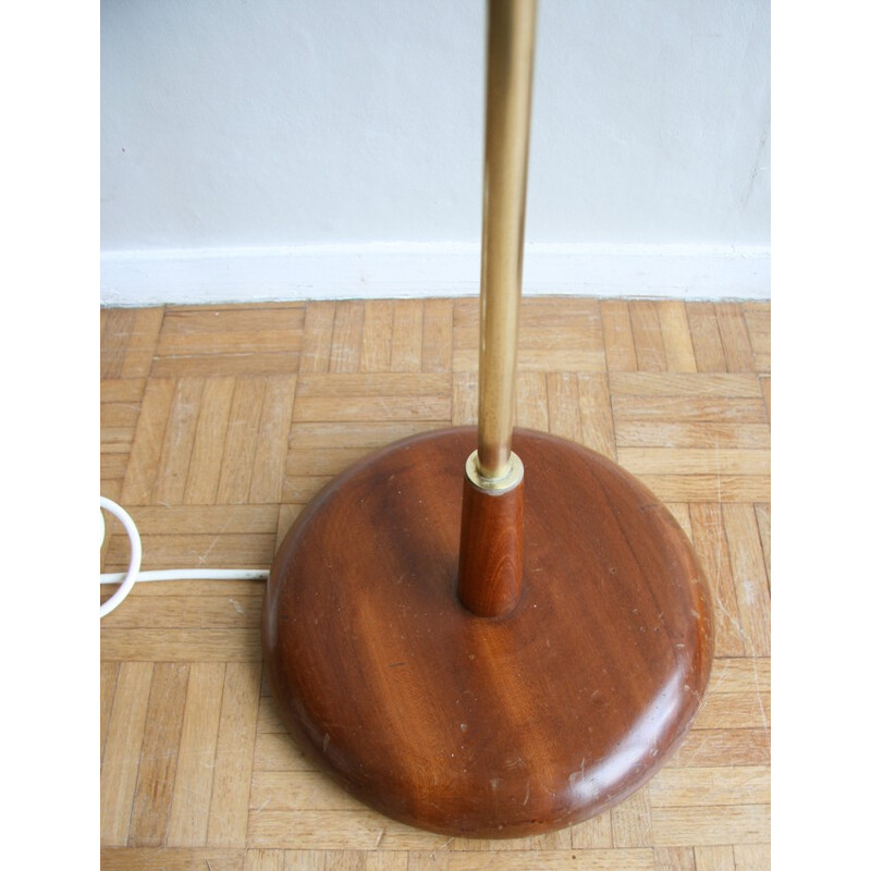 Floor lamp in teak and brass with a new lampshade - 1960s