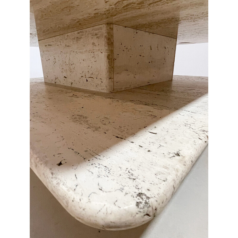 Mid-century square 2-tier coffee table in travertine, Italy 1970s
