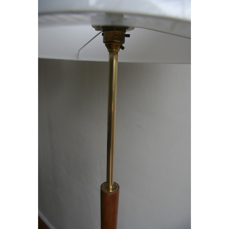 Floor lamp in teak and brass with a new lampshade - 1960s