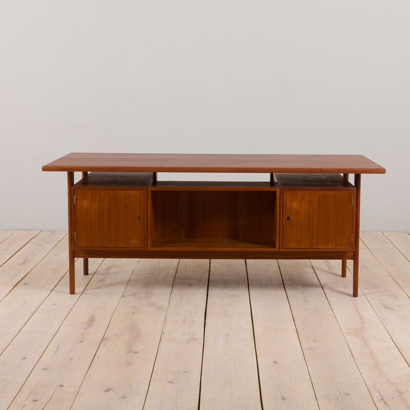 Danish vintage executive desk in teak model Fm 60 by Kai Kristiansen for Feldballe's Møbelfabrik, 1960s