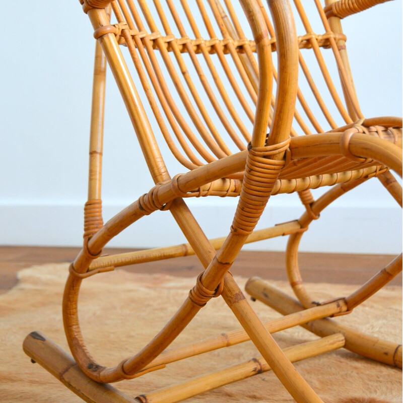 Vintage rattan rocking chair by Rohe Noordwolde, 1950-1960