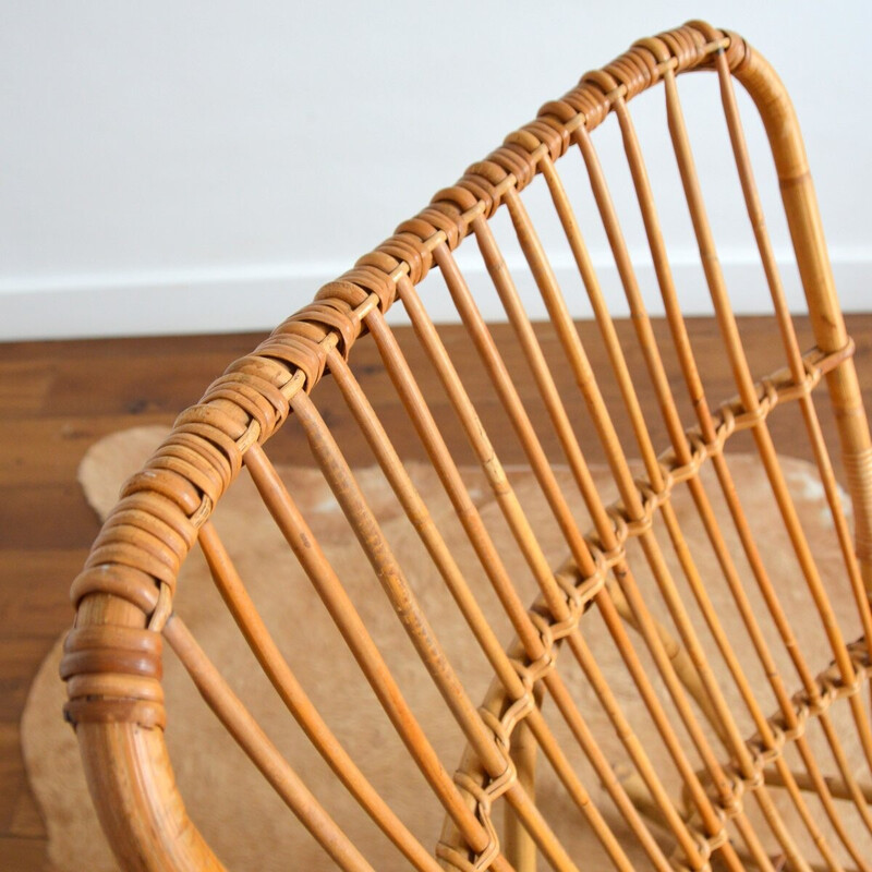 Vintage rattan rocking chair by Rohe Noordwolde, 1950-1960