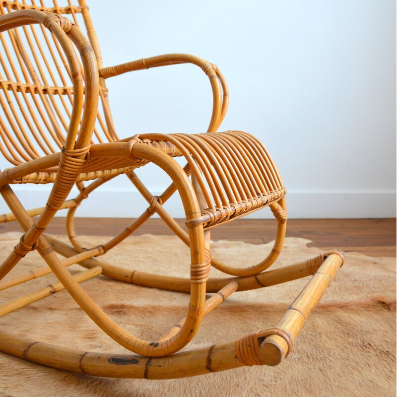 Cadeira de balanço Vintage rattan de Rohe Noordwolde, 1950-1960