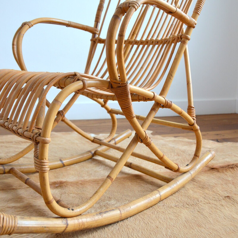 Cadeira de balanço Vintage rattan de Rohe Noordwolde, 1950-1960