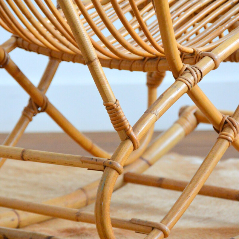 Cadeira de balanço Vintage rattan de Rohe Noordwolde, 1950-1960