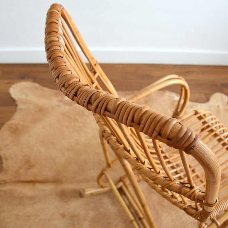 Vintage rattan rocking chair by Rohe Noordwolde, 1950-1960