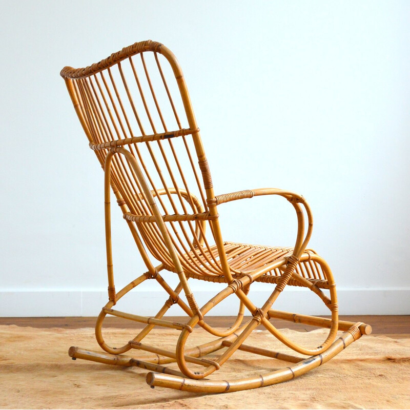 Cadeira de balanço Vintage rattan de Rohe Noordwolde, 1950-1960