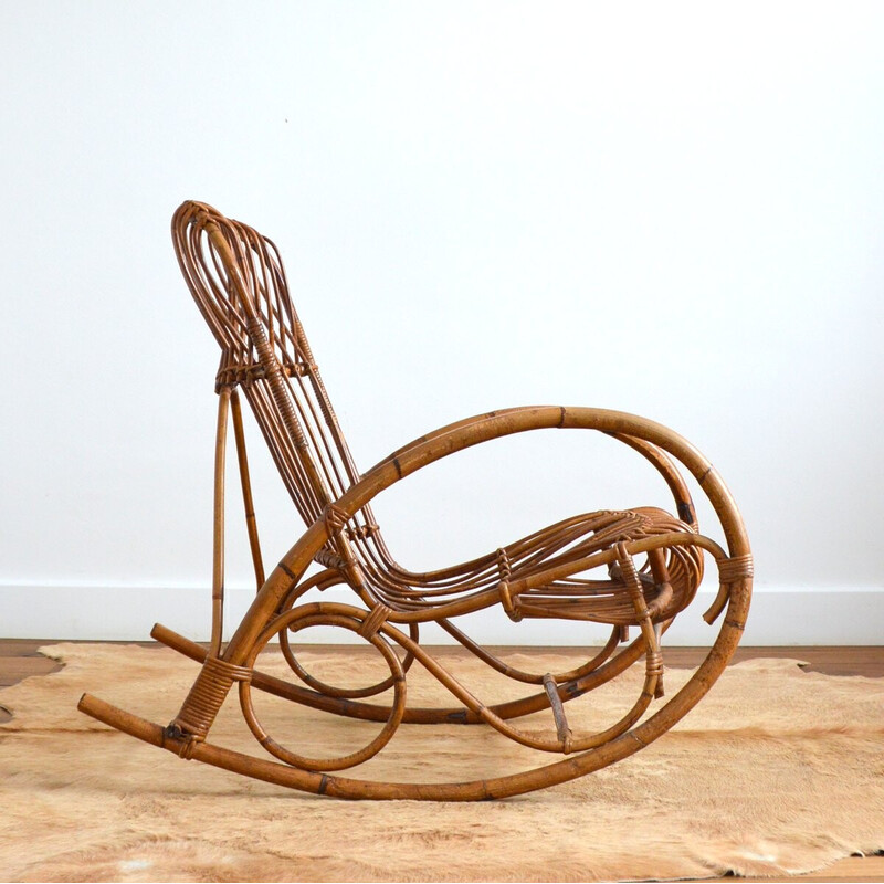 Vintage rattan rocking chair by Rohe Noordwolde, 1950-1960