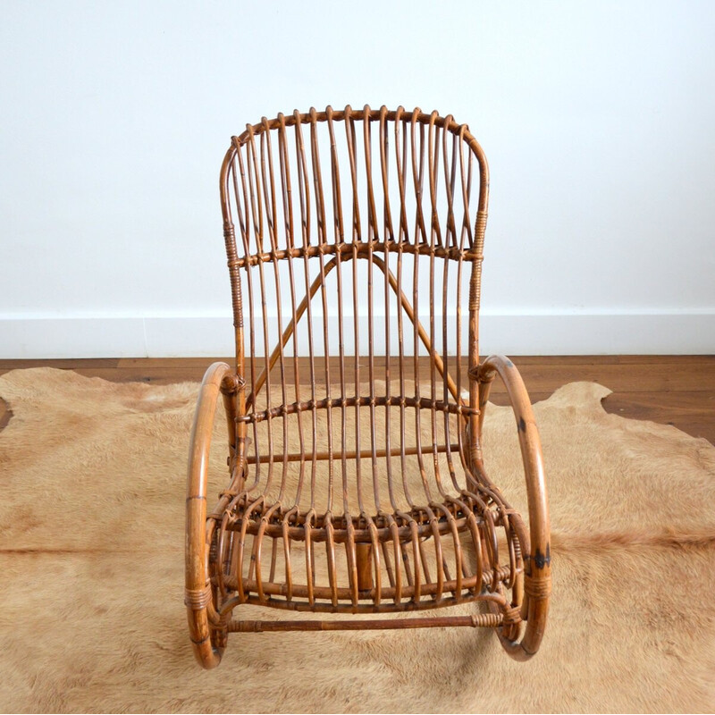 Vintage rattan rocking chair by Rohe Noordwolde, 1950-1960