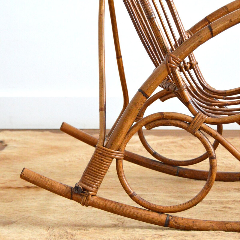 Vintage rattan rocking chair by Rohe Noordwolde, 1950-1960