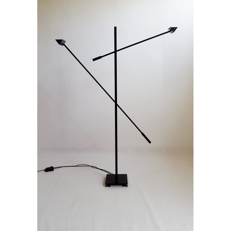 Double-armed floor lamp with counterweight distributed by Glasses and Lights - 1980s