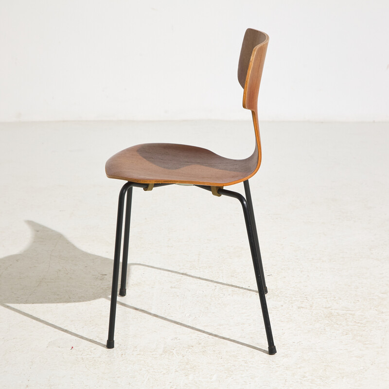 Silla vintage modelo 3103 de teca y caucho de Arne Jacobsen para Fritz Hansen, años 60