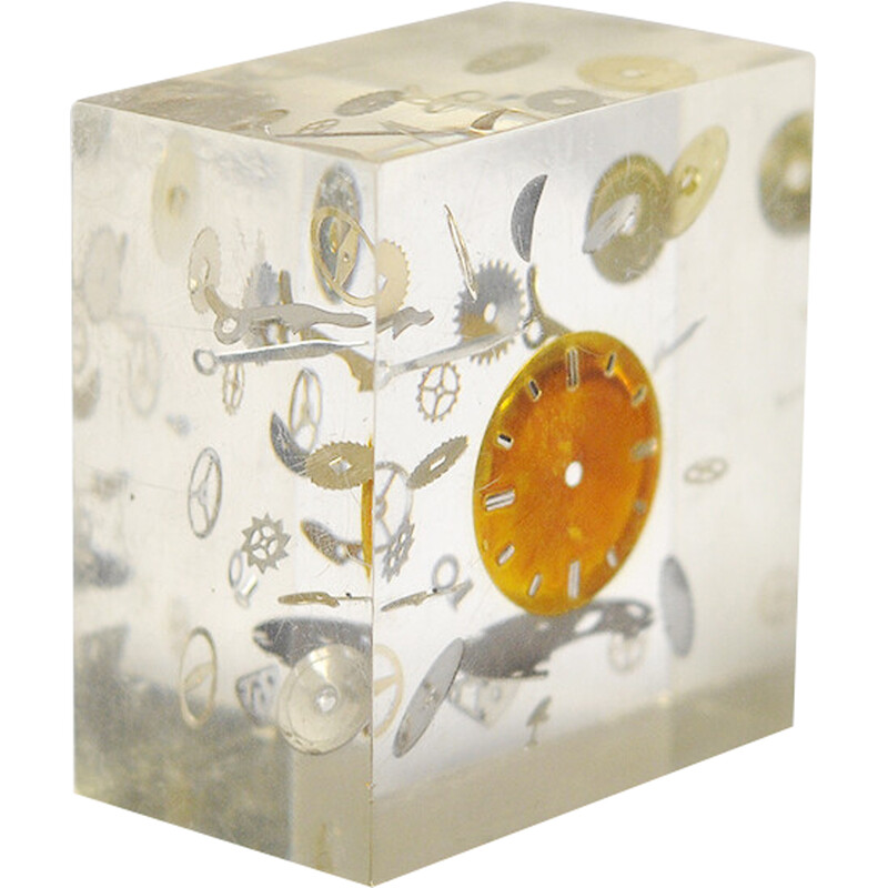 Vintage cubic object in resin and lucite by Pierre Giraudon, France 1970s