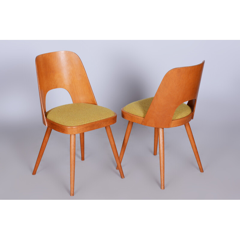 Set of 4 vintage beech and fabric chairs by Oswald Haerdtl, Czechoslovakia 1950-1959