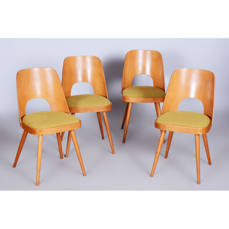 Set of 4 vintage beech and fabric chairs by Oswald Haerdtl, Czechoslovakia 1950-1959