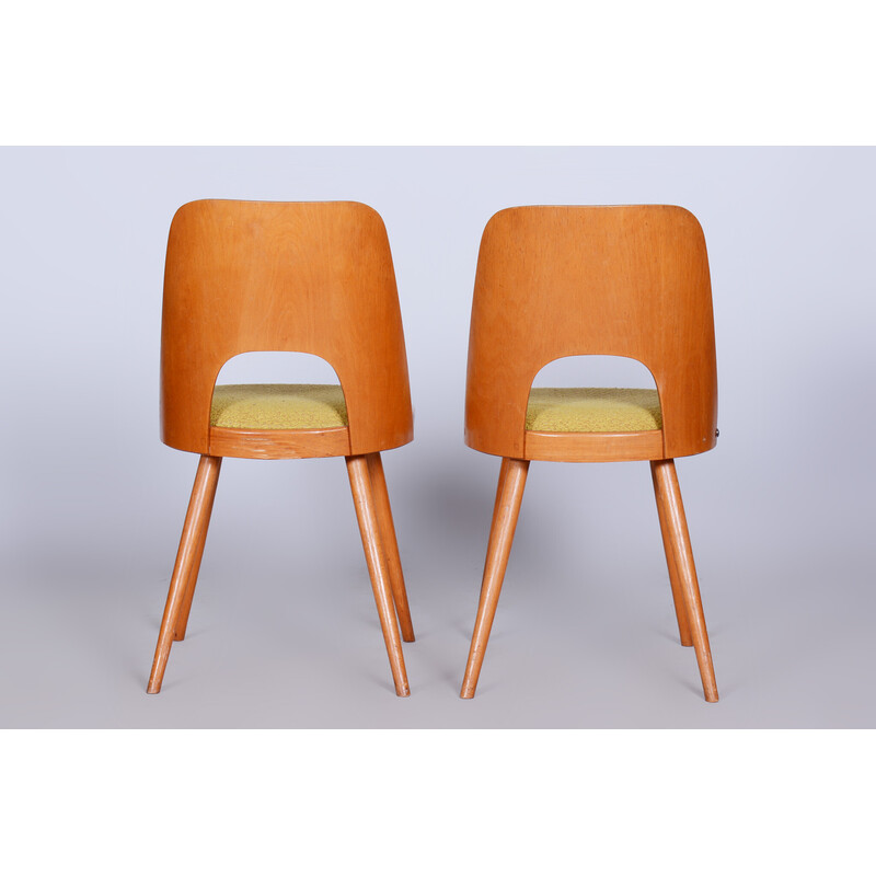 Set of 4 vintage beech and fabric chairs by Oswald Haerdtl, Czechoslovakia 1950-1959