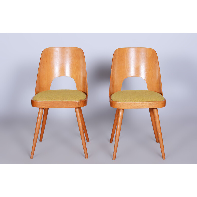 Set of 4 vintage beech and fabric chairs by Oswald Haerdtl, Czechoslovakia 1950-1959