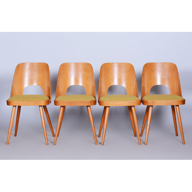 Set of 4 vintage beech and fabric chairs by Oswald Haerdtl, Czechoslovakia 1950-1959