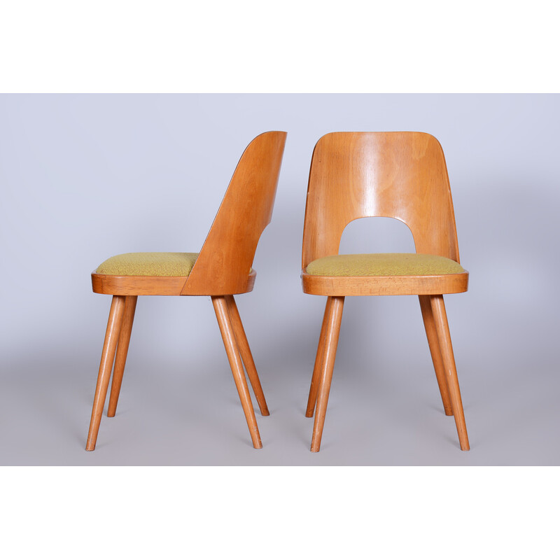 Set of 4 vintage beech and fabric chairs by Oswald Haerdtl, Czechoslovakia 1950-1959