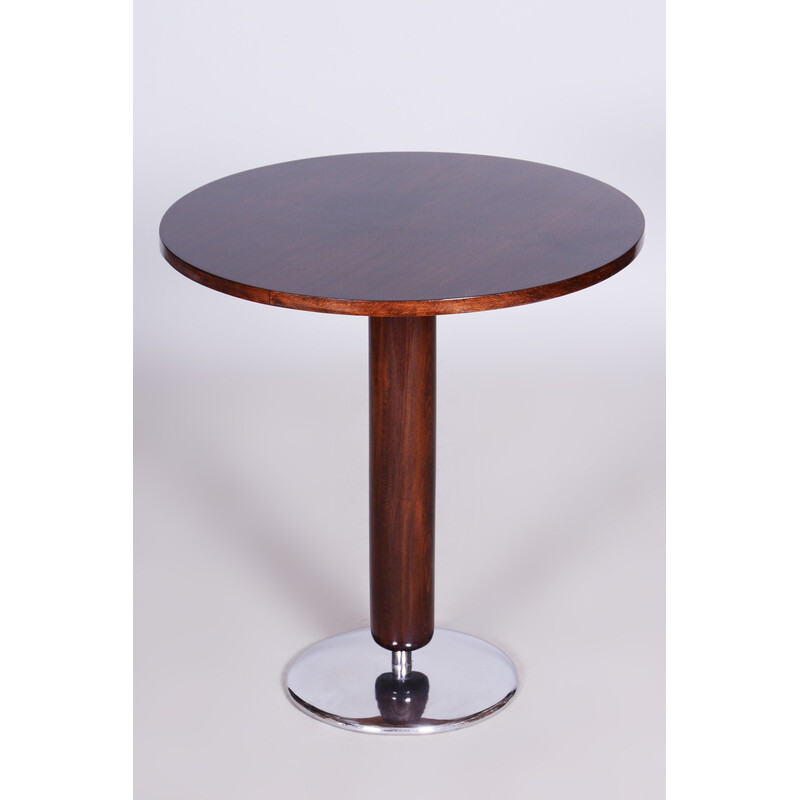 Table ronde vintage Art déco en noyer et chrome par Jindrich Halabala pour Up Zavody, République tchèque 1930