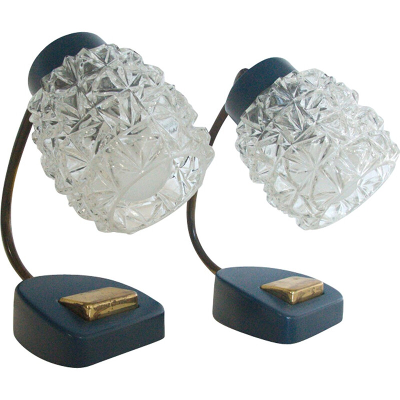 Pair of blue German Table Lamps with Brass - 1960s