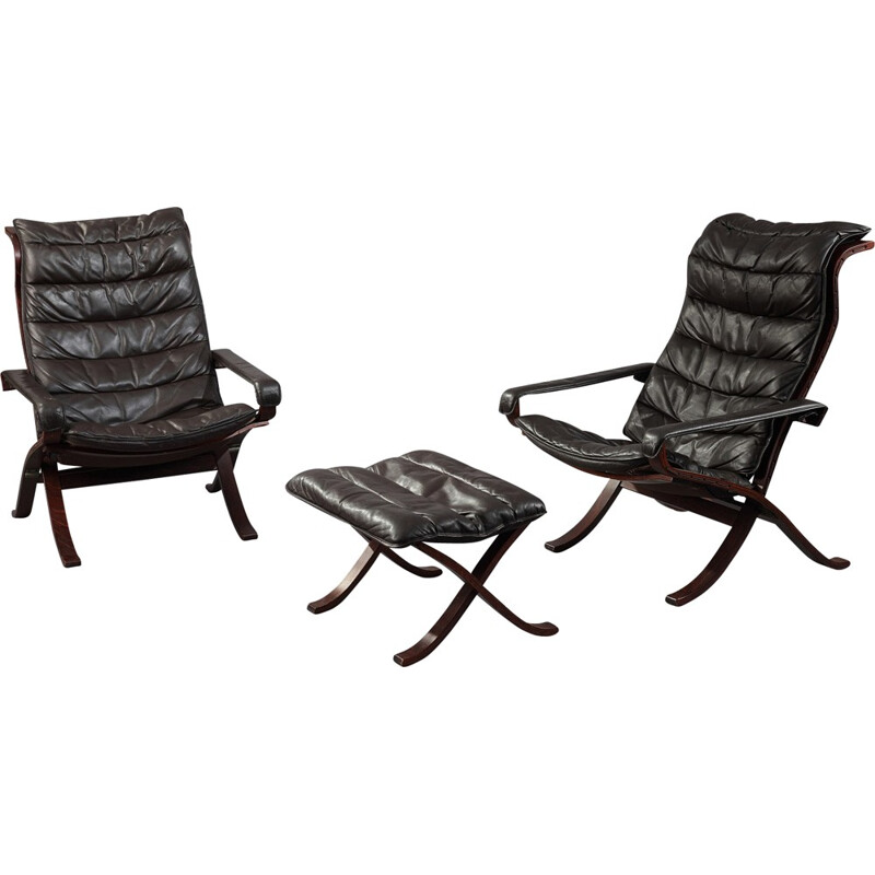 Pair of armchairs with ottoman by Ingmar Relling for Westnofa  - 1960s