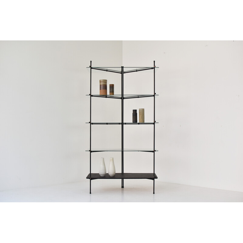 Vintage minimal wood and glass shelving, 1960s