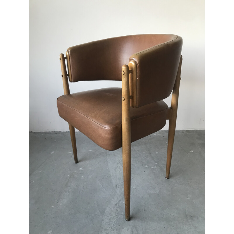 Vintage-Sessel aus braunem Skai, 1950