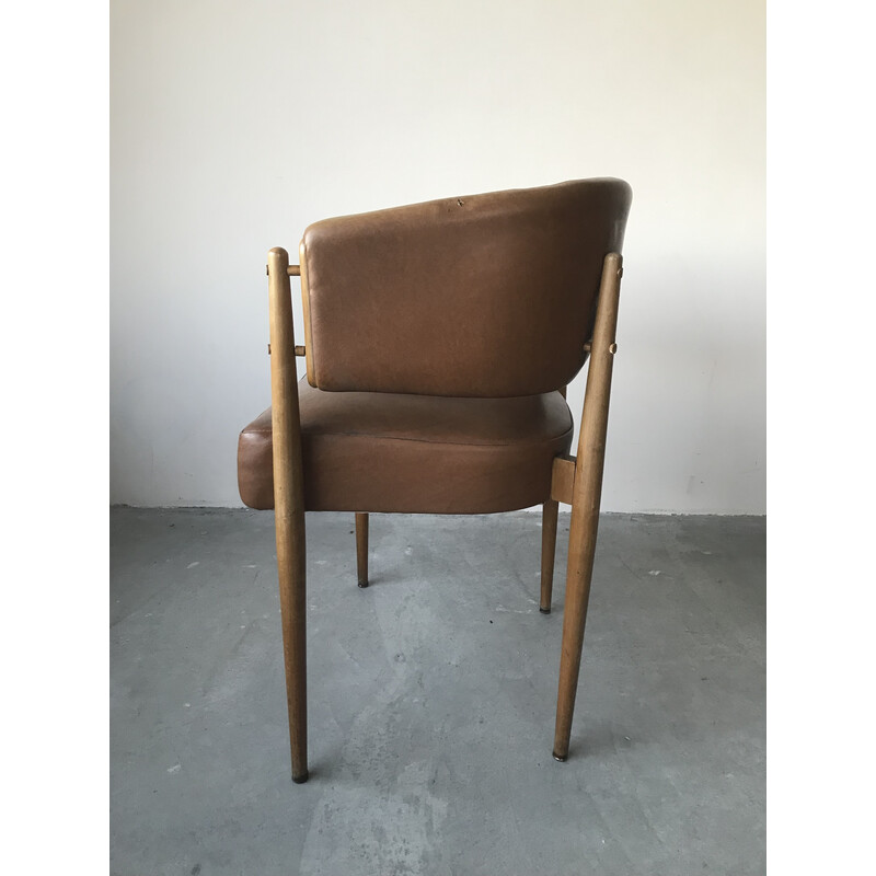 Vintage-Sessel aus braunem Skai, 1950