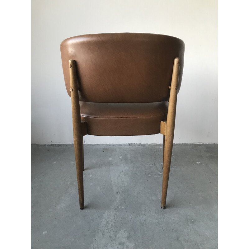 Brown skai vintage armchair, 1950
