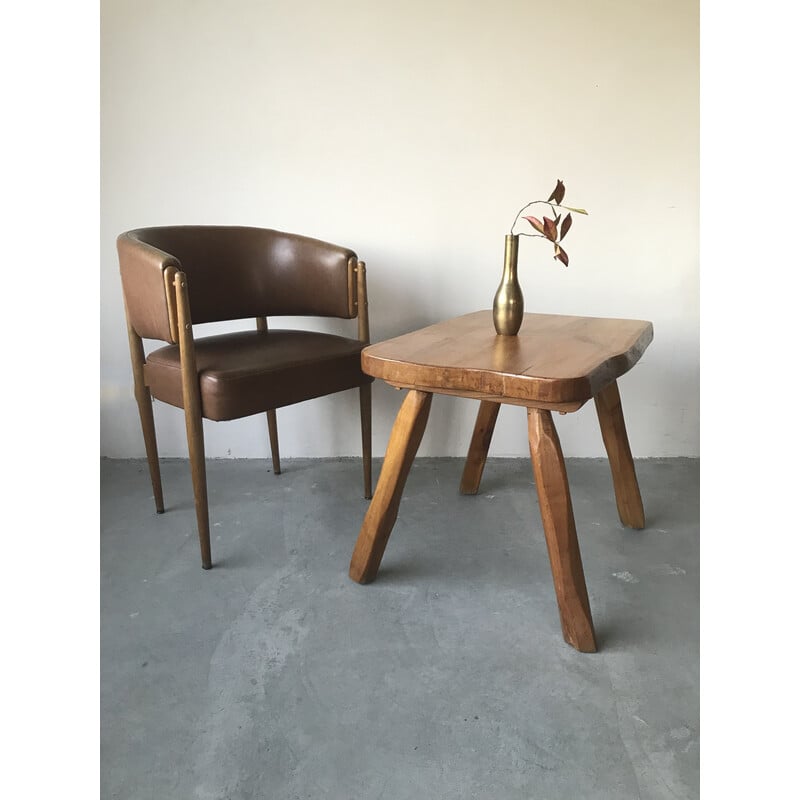 Fauteuil vintage en skaï marron, 1950