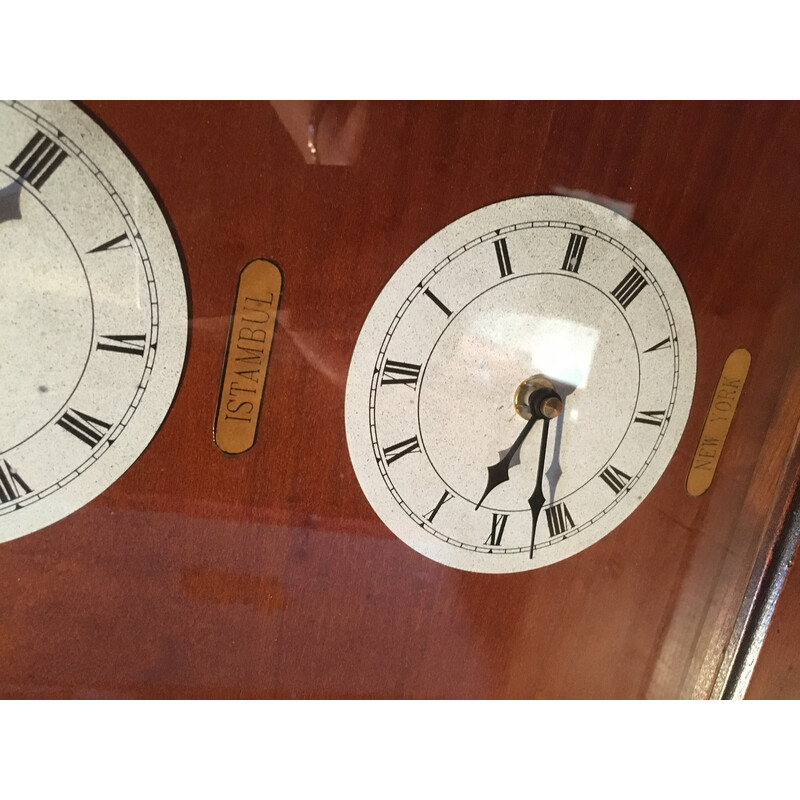 Reloj huso horario "Félix Monge" vintage de madera maciza de cerezo