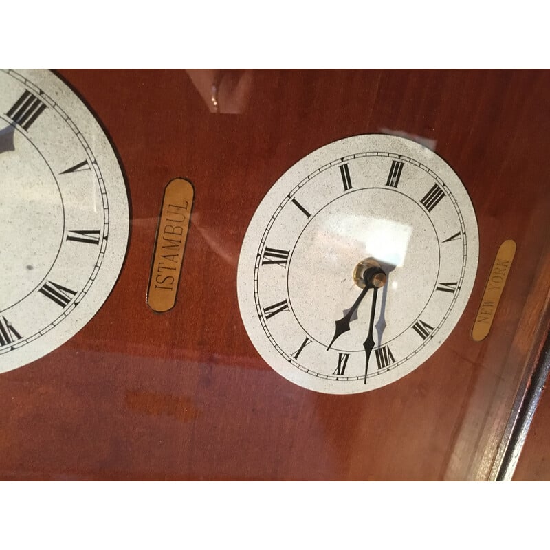 Vintage solid cherry wood time zone clock "Félix Monge