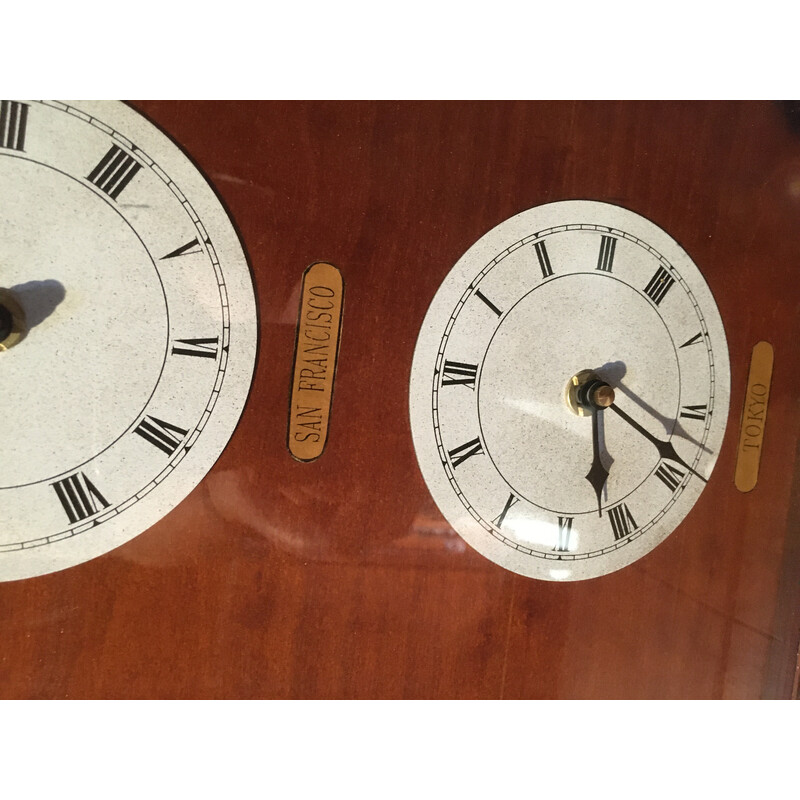 Reloj huso horario "Félix Monge" vintage de madera maciza de cerezo