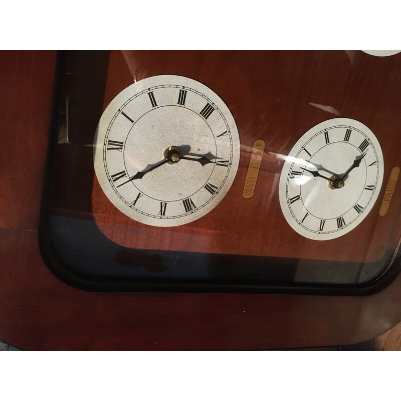 Orologio fuso orario d'epoca "Félix Monge" in legno massiccio di ciliegio