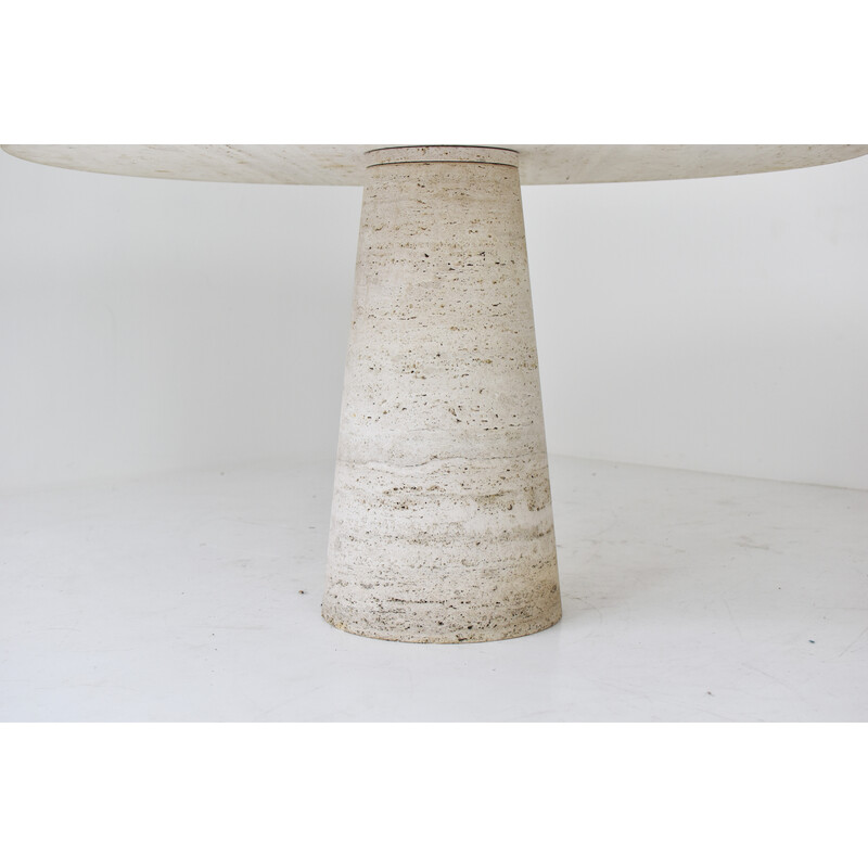 Vintage round travertine dining table by Up and Up, Italy 1970s
