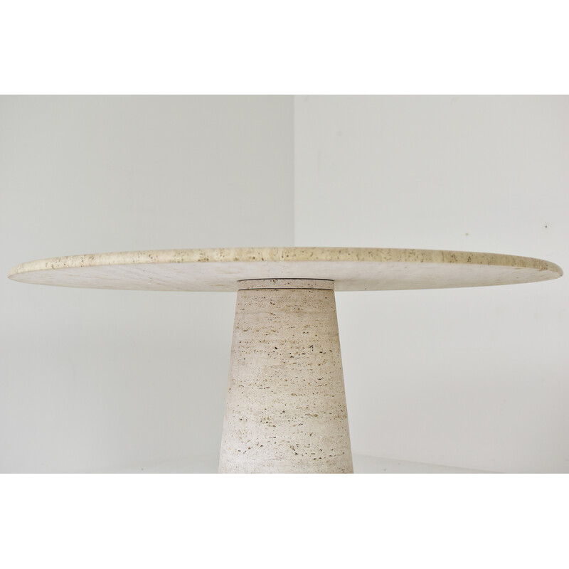 Vintage round travertine dining table by Up and Up, Italy 1970s