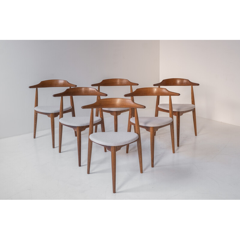 Conjunto de 6 cadeiras de jantar "Heart" vintage de Hans Wegner para Fritz Hansen, Dinamarca 1952